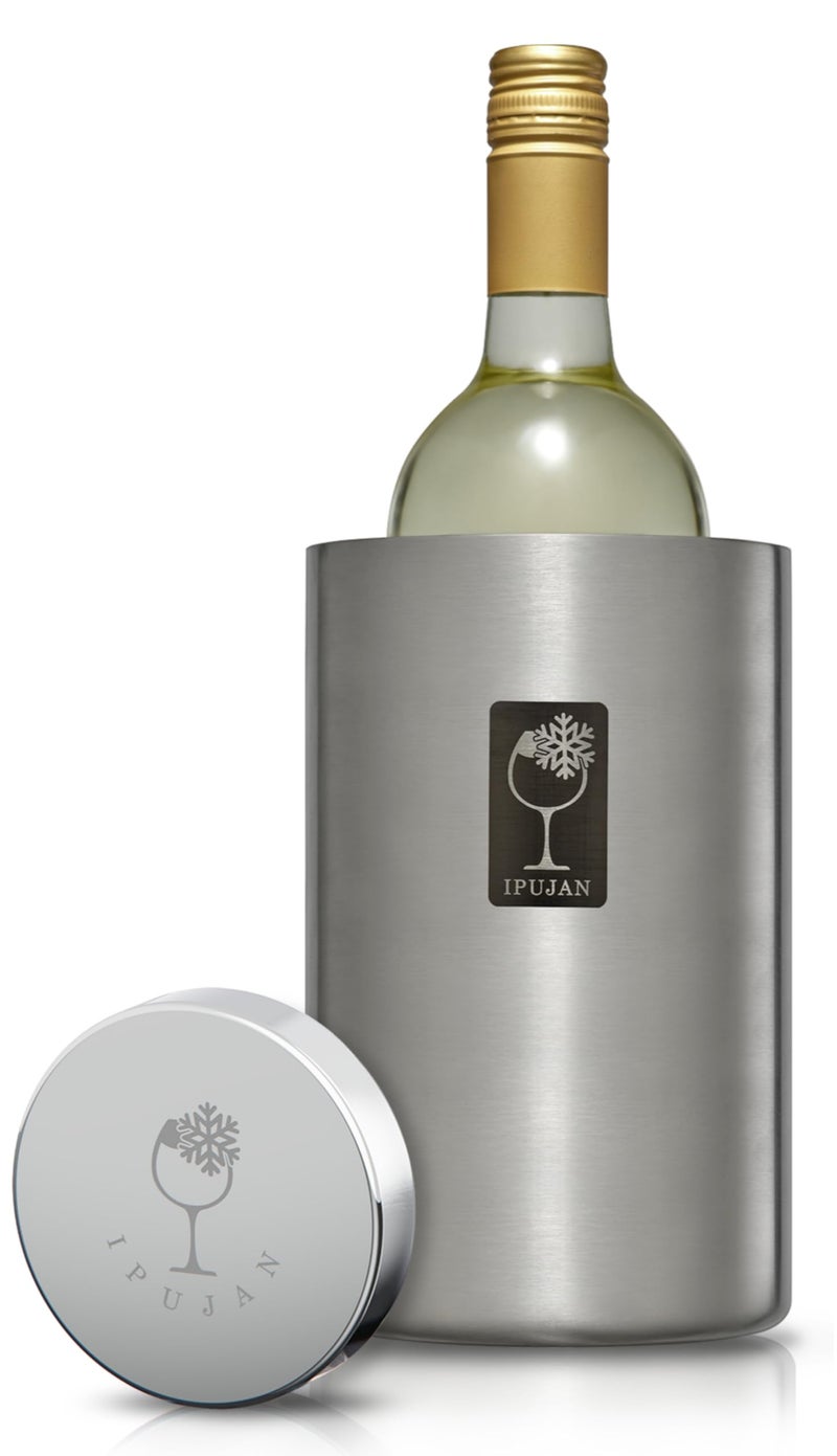 IPUJAN Wine Chiller Bucket with Stainless Ice Stone - Champagne Bucket for 750ml Single Bottle Cold up to 5 Hours - Iceless Insulated Double Walled White Wine Cooler Bucket (Silver) - Image 1