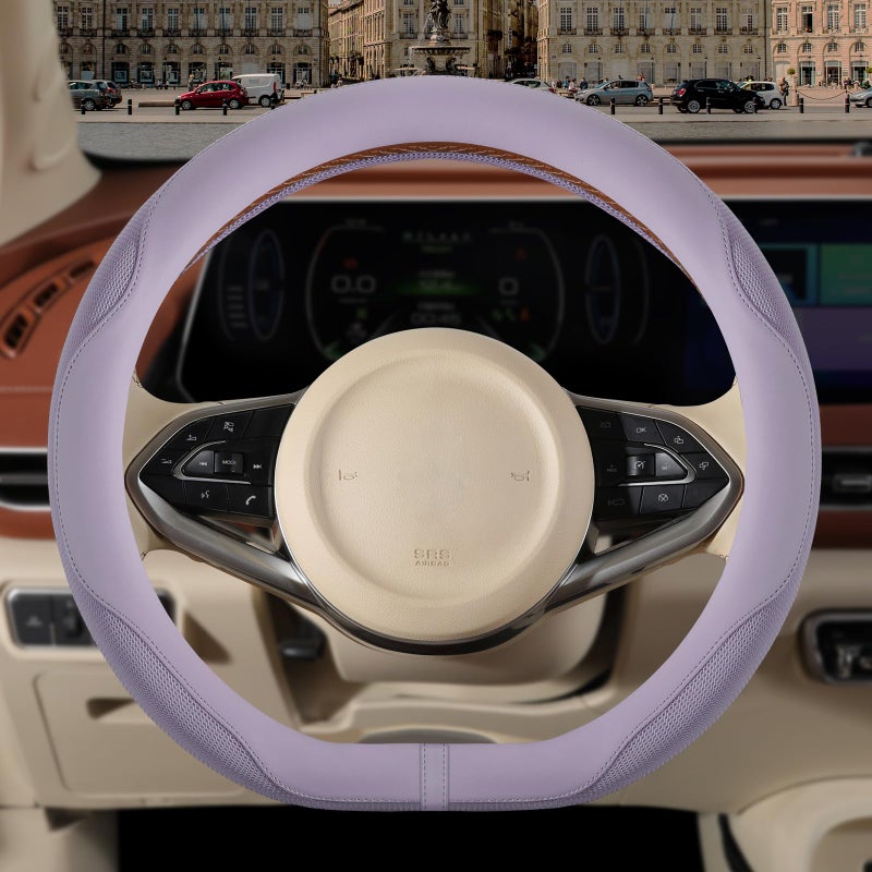 Binsheo Nappa Leather Purple D Shape Steering Wheel Cover Advanced Microfiber Leather NonSlip Breathable Fabric Warm in Winter and Cool in Summer Universal 15 inch