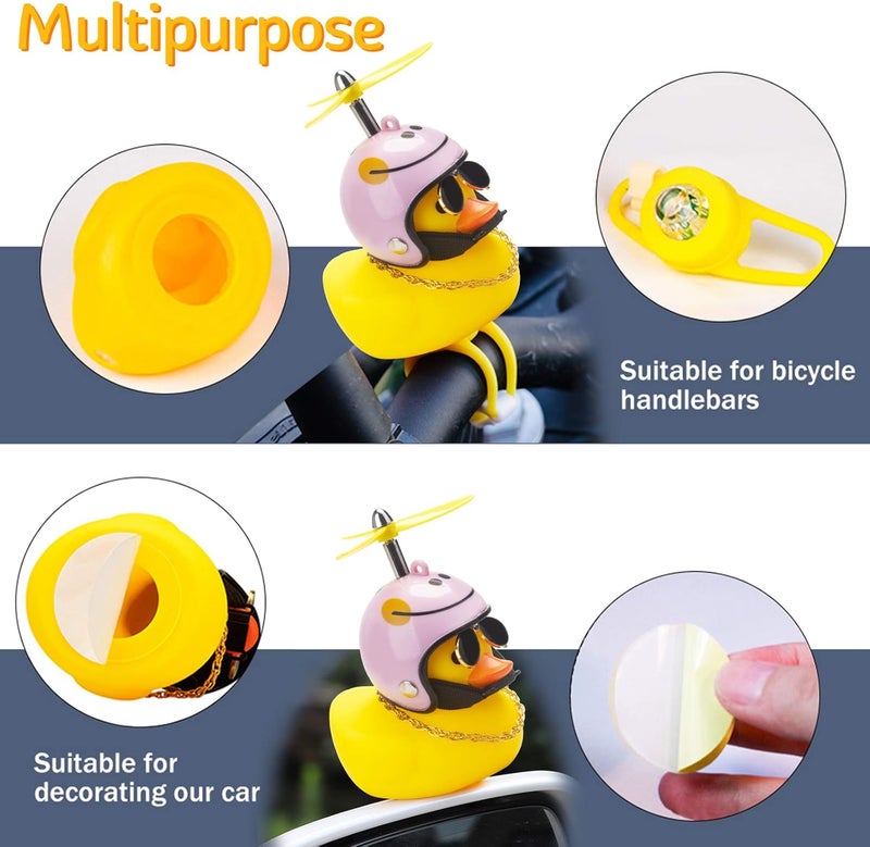wonuu Rubber Duck Toy Car Ornaments Yellow Duck Car Dashboard Decorations Squeeze Duck Bicycle Horns with Propeller Helmet - Image 3