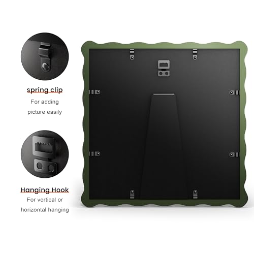Chrspk 10x10 Wavy Picture Frame With Mat For 8x8, Wavy Edge Wooden Picture Frame with Real Glass - Wall Mount and Tabletop Display, Green, 2 Pack - Image 2