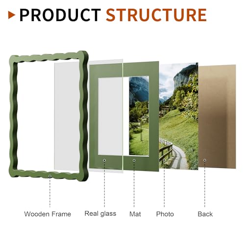 Chrspk 10x10 Wavy Picture Frame With Mat For 8x8, Wavy Edge Wooden Picture Frame with Real Glass - Wall Mount and Tabletop Display, Green, 2 Pack - Image 4