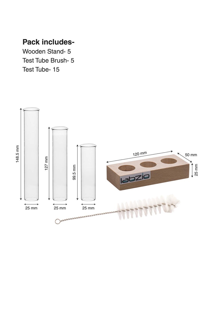 LABZIO Home - Flower Vase with 3 Hand Blown Borosilicate Glass Test Tubes in a Small Rectangle Wooden Block Stand Pack of 5 - Image 2