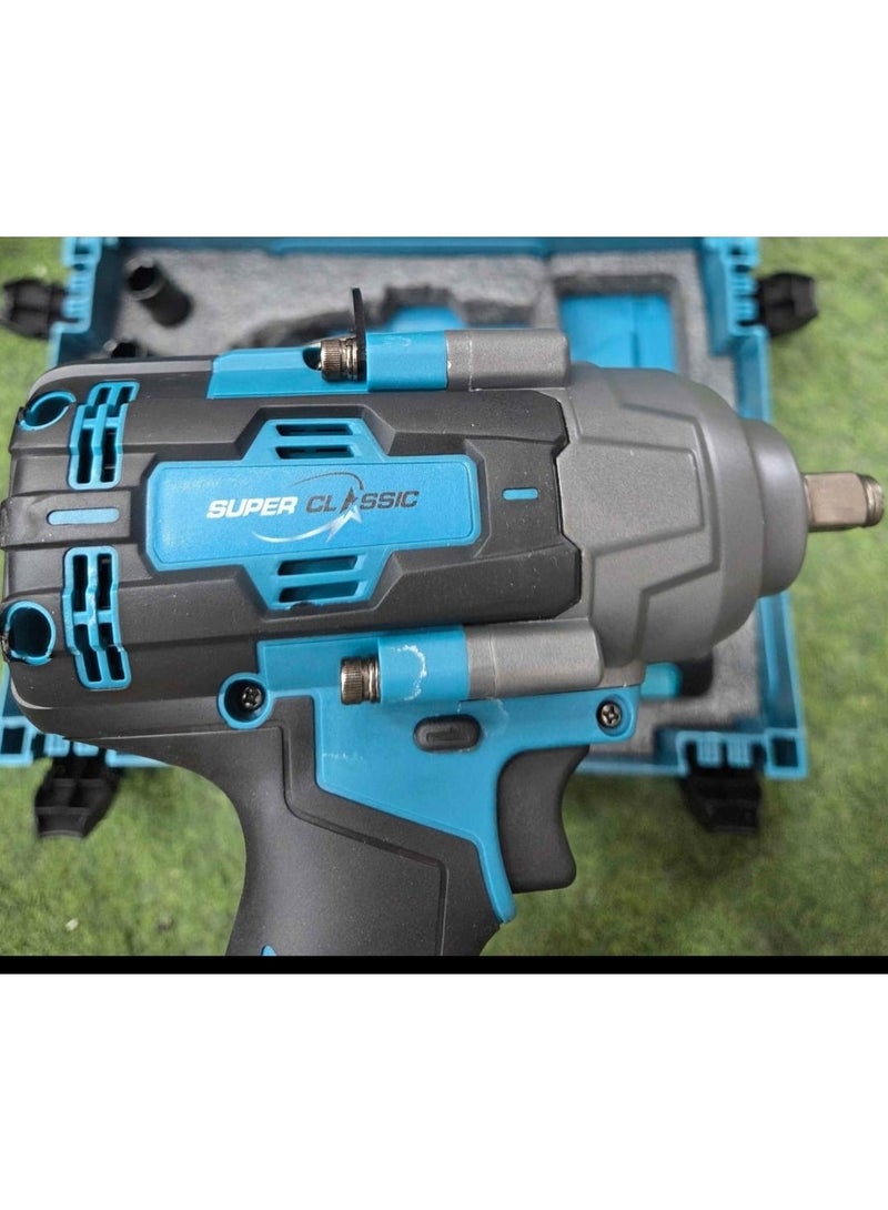 سوبر كلاسيك مفتاح صدمات لاسلكي بدون فرشاة بعزم 1500 نيوتن.متر مع بطاريتين (1500 مللي أمبير، 10 خلايا لكل بطارية)، شاحن ومجموعة أدوات الصدمات - Image 4