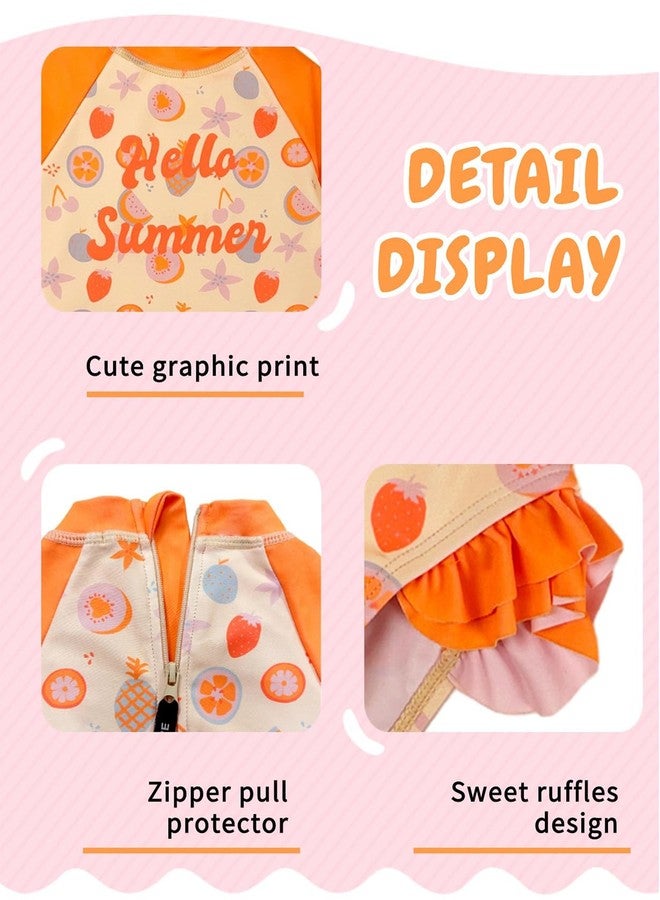 weVSwe Baby Swimsuit Girl SPF 50+ One-Piece Ruffled Rash Guard Floral Bathing Suit Quick Dry Orange Fruit Newborn 6-12 Months - Image 4
