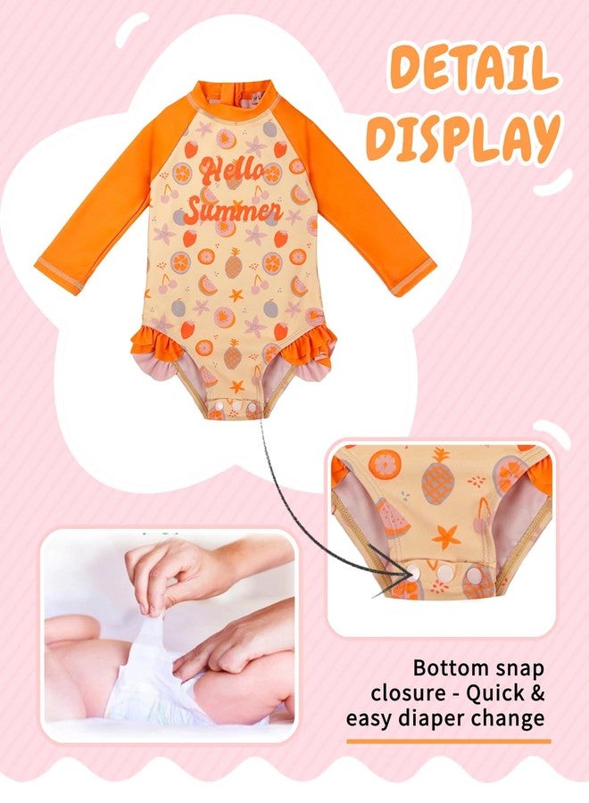 weVSwe Baby Swimsuit Girl SPF 50+ One-Piece Ruffled Rash Guard Floral Bathing Suit Quick Dry Orange Fruit Newborn 6-12 Months - Image 3