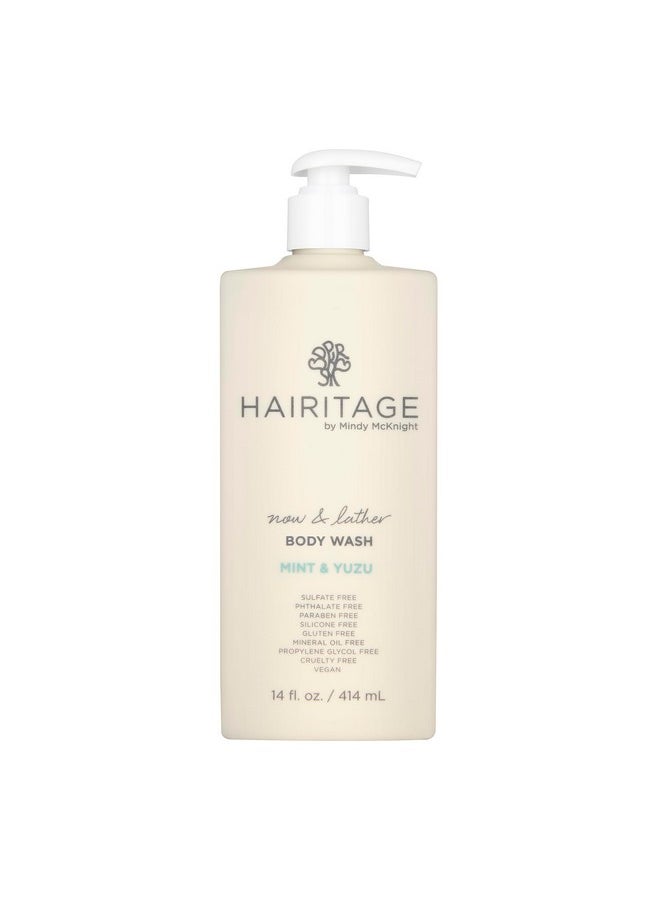 Hairitage Hairitage Now & Lather Mint & Yuzu Scented Body Wash for Women, Men & Kids - Oat Kernel & Gotu Kola Extracts for All Skin Types - Eucalyptus Oil & Peppermint Oil, 14 fl oz.  - Image 1