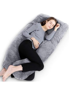 gluckluz Pregnancy Pillow Full Body U Shaped Pillow Maternity Pillow with Zipper & Velvet Removable Cover for Pregnant Women Nursing Side Sleeping (Grey, 55")  - Image 1