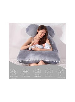 gluckluz Pregnancy Pillow Full Body U Shaped Pillow Maternity Pillow with Zipper & Velvet Removable Cover for Pregnant Women Nursing Side Sleeping (Grey, 55")  - Image 3