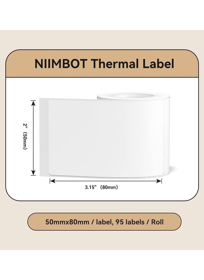 NIIMBOT - B21/B1/B3S Label Tape Waterproof Thermal Label Paper for Barcode Printing 50*80mm, White - Image 1