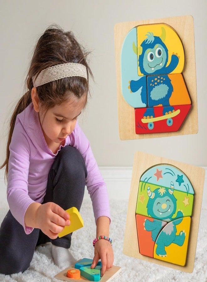 Mary Meyer LittleWood Toddler Puzzle – Educational Wooden Toy for 18+ Months – Preschool Gift for Boys & Girls, 6 x 6-Inches, Mookie Monster - Image 2