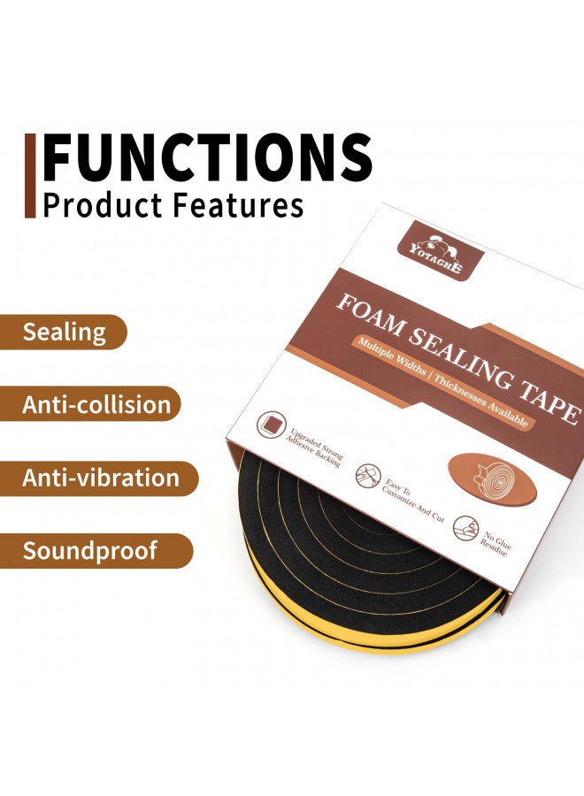 yotache Yotache Foam Tape Weather Stripping for Door 2 Rolls 1/2" W X 3/8" T (New Adhesive Craft), High Density Closed Cell Adhesive Weather Seal Strip Black, 13 Ft Length (2 X 6.5 Ft Each)  - Image 4