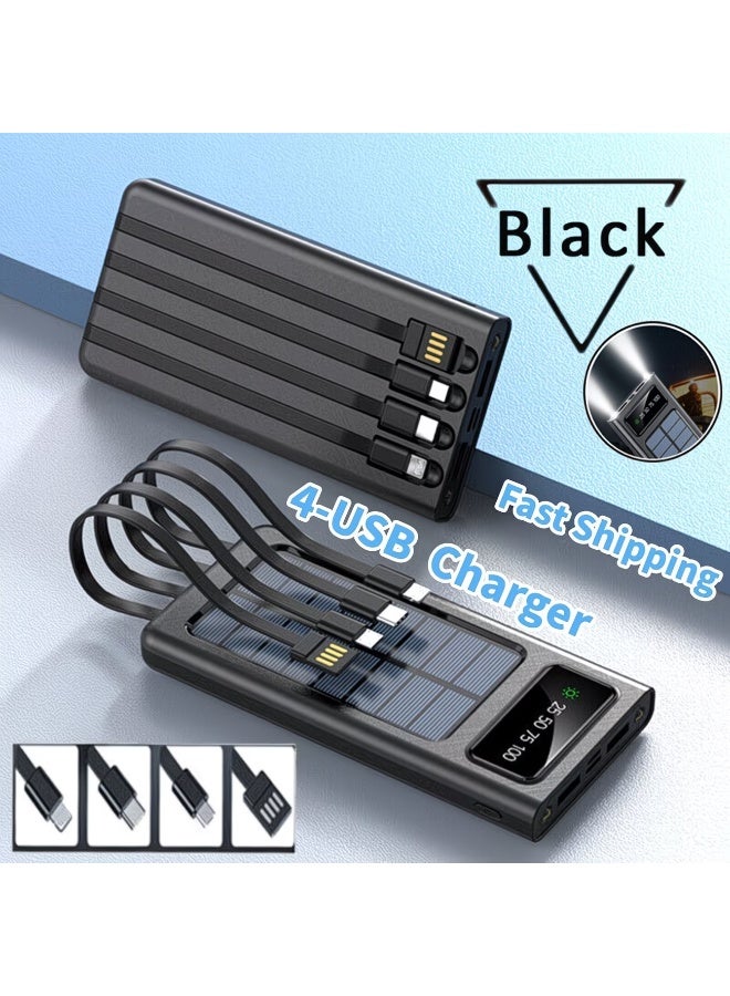 10000mAh Solar Power Bank – 22.5W PD Fast Charging & 15W Wireless Charger, Built-in Type-C & Lightning Cables, Dual Type-C + USB Ports,Foldable Stand,Flight Approved, Temperature & Overvoltage Protection,Pocket Size – Compatible with iPhone 17/16/15/14 Series & Android Smartphones | Black