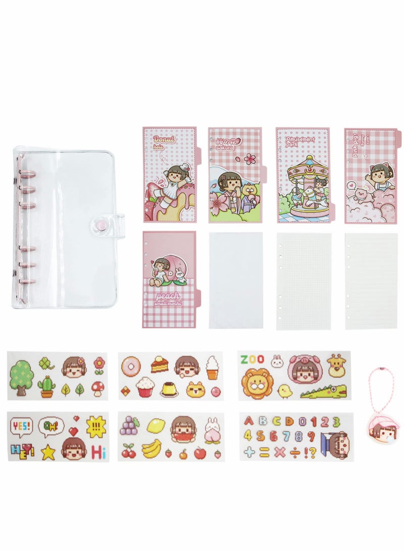 A6 Binder Cover Notebook, Soft PVC Cute Cartoon Refillable 6 Ring Loose Leaf Round Personal Journal with Insert Paper, Pocket, Snap Button Closure - Image 2