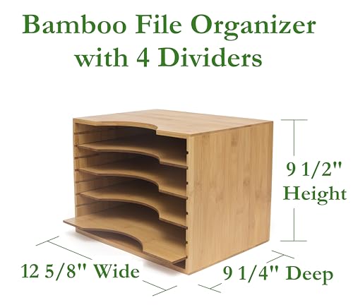Lipper International 811 Bamboo Wood File Organizer with 4 Dividers, 12 3/4" x 9 1/4" x 9 1/2" - Image 2