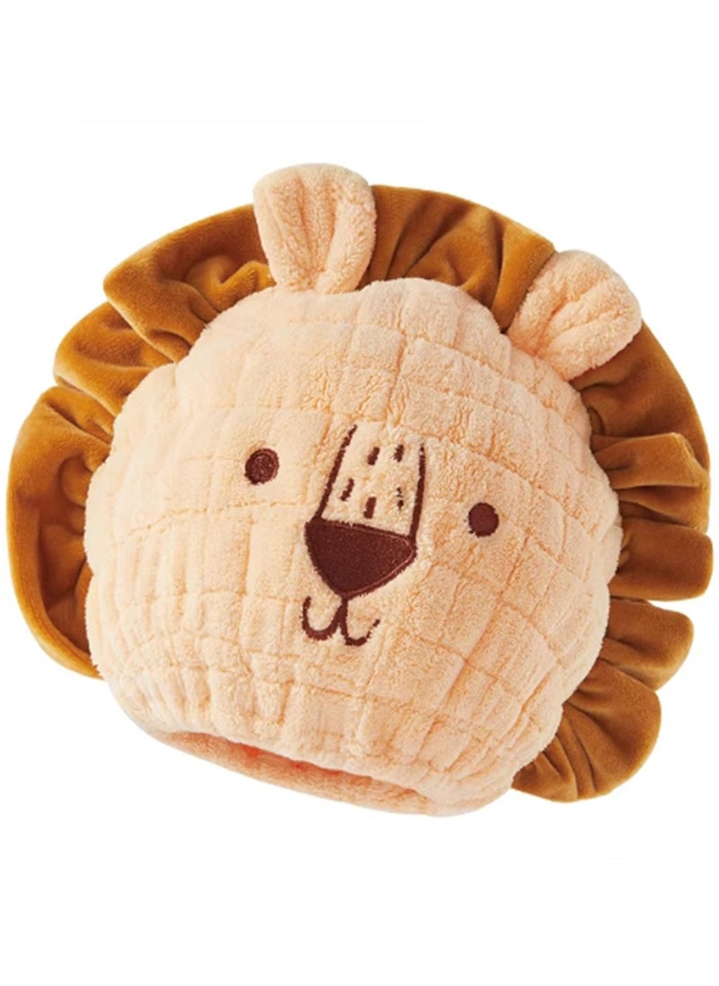 Generic Cute Animal Pattern Hair-Dry Hat, Pull Over Design, Elasticity Adjustable, fleece hat, Quickly Dries Hair (lion) 