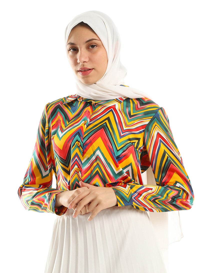 بيوريتوبيا Colorful Zigzag Long Sleeves Bodysuit Shirt - Multicolour  - Image 1