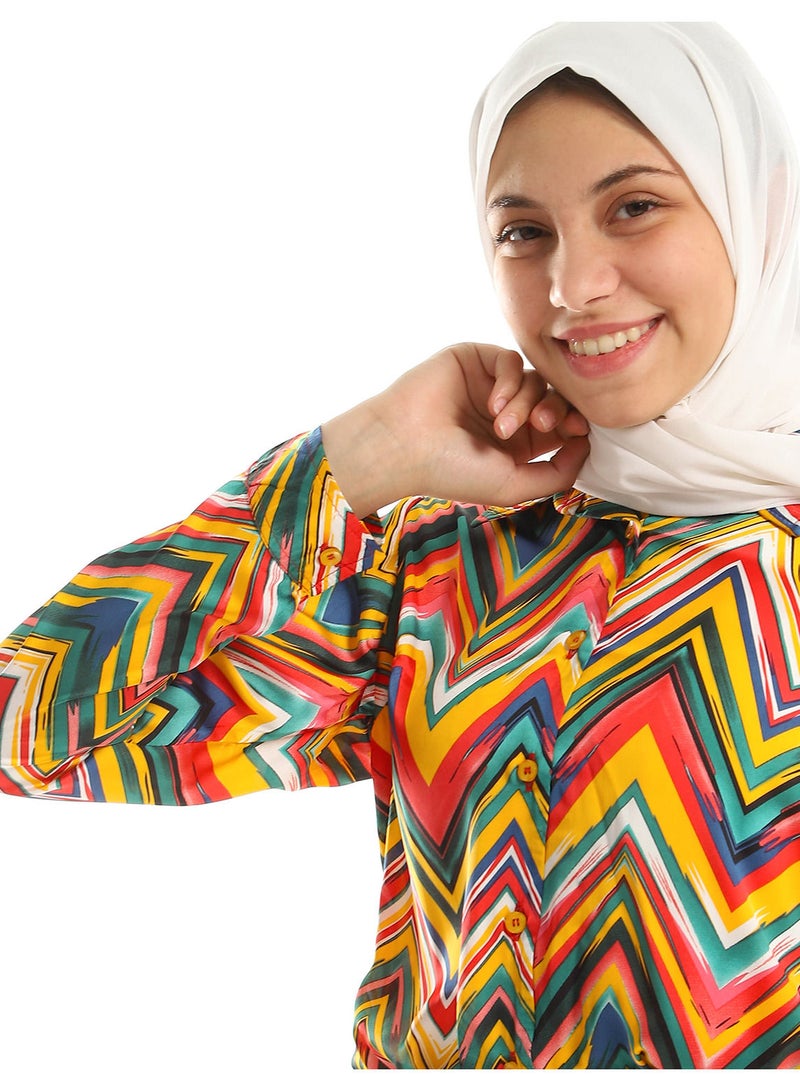 بيوريتوبيا Colorful Zigzag Long Sleeves Bodysuit Shirt - Multicolour  - Image 3