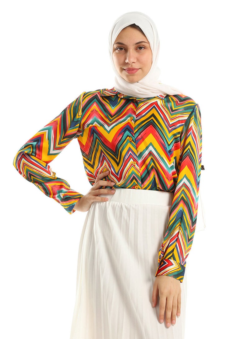 بيوريتوبيا Colorful Zigzag Long Sleeves Bodysuit Shirt - Multicolour  - Image 5