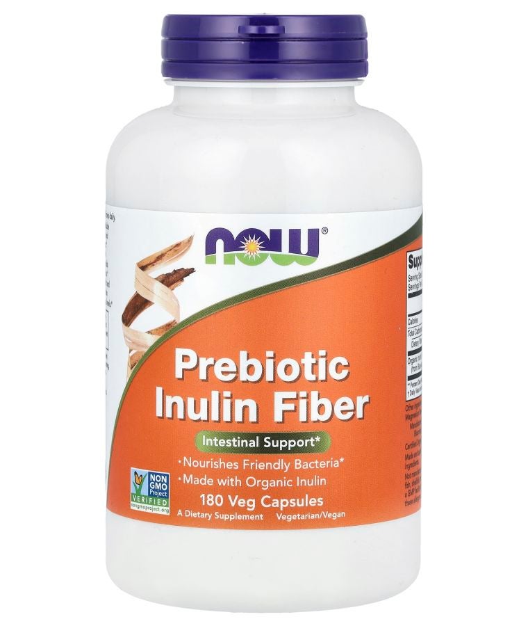 now Prebiotic Inulin Fiber 180 Veg Capsules (650 mg per Capsule)
