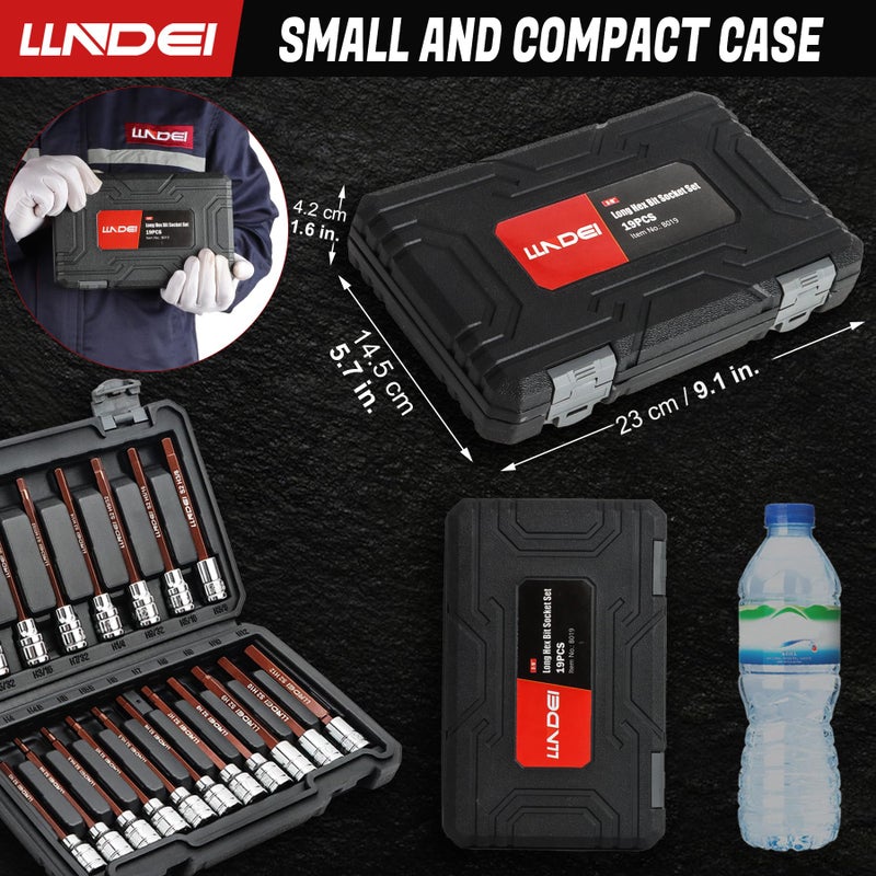 LLNDEI 3/8-Inch Drive Extra Long Allen Hex Bit Socket Set 19PCS- Standard SAE & Metric (1/8"-3/8", 3-12mm), CR-V&S2 Alloy Steel, Durable Tool Accessories Kit for Mechanics - Image 5