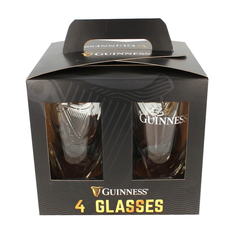 GUINNESS Guinness Official Glasses 4 Pack with Embossed Harp Logo Design 