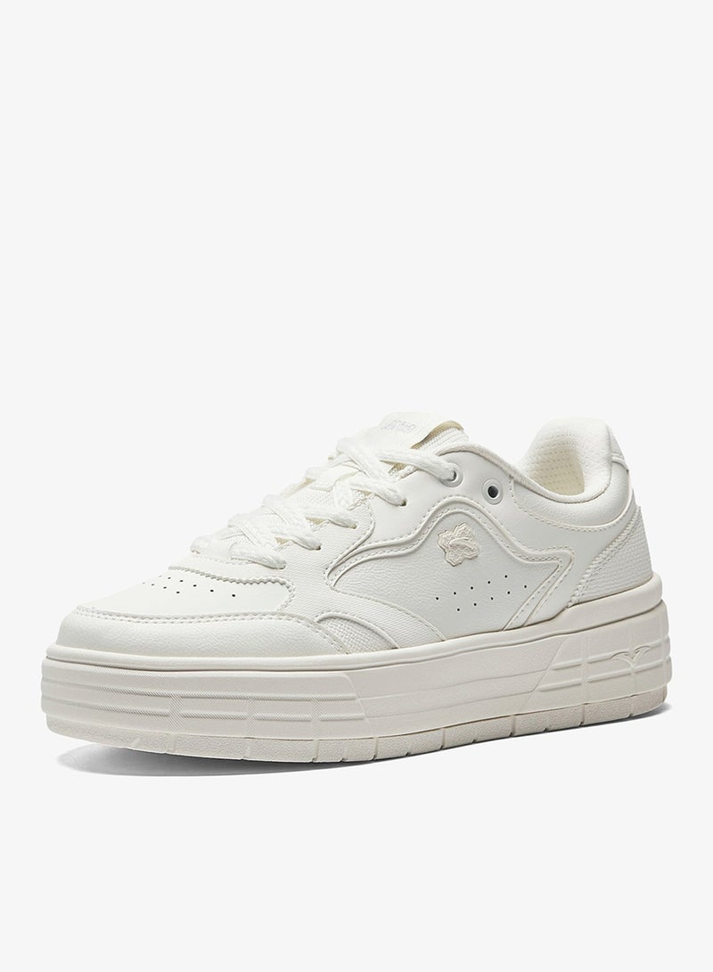 ANTA Women’s Platform Court Sneakers – Retro Casual White Trainers - Image 2