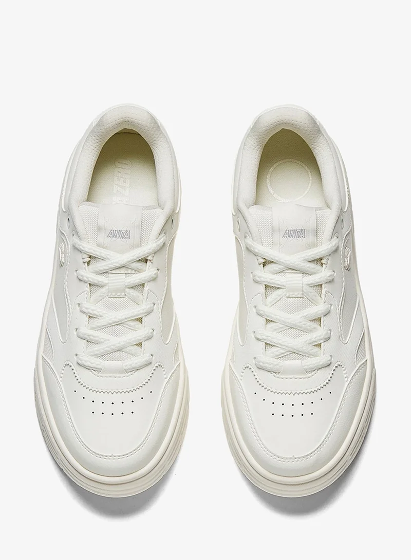 Anta beige Women’s Platform Court Sneakers – Retro Casual White Trainers for Women | Best Price UAE