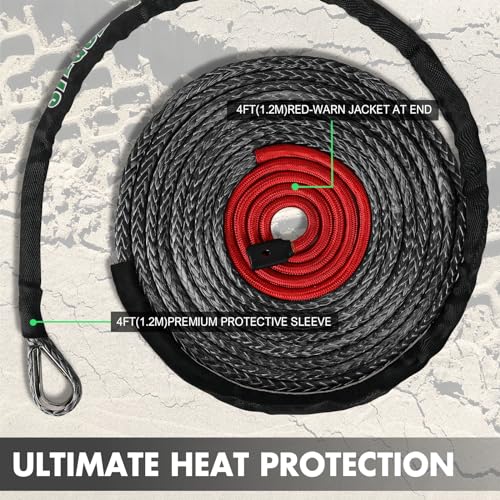 STEGODON Synthetic Winch Rope, 3/8" x100ft 23809LBS Dyneema Winch Rope 3/8 Heavy Duty Winch Cable with Protective Sleeve Forged Winch Hook for 4WD Off Road Vehicle Truck SUV (Blue) - Image 4