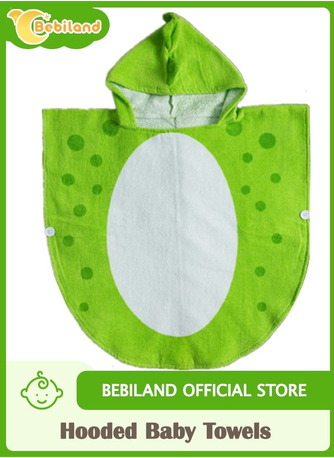 Bebiland Hooded Baby Towels, Cotton Dinosaur Pattern, Cute Bath Towel Kids Robe, Beach Swimming Hooded Poncho for Babies Boys Girls (Green Dinosaur)  - Image 1