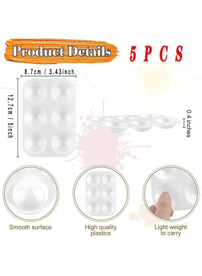 YJ 5 PCS White Plastic Paint Palette 6 Well Watercolor Palette Rectangular Paint Tray Palette Paint Holder Tray Paint Mixing Palette Bulk For Kids Student Adult DIY Craft Art Acrylic Painting - Image 4