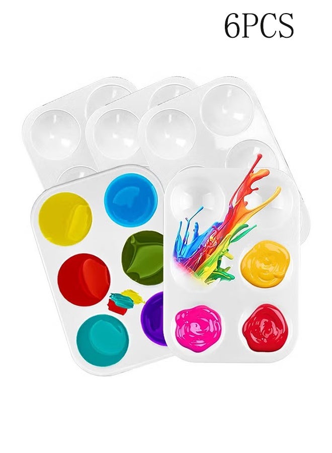 YJ 5 PCS White Plastic Paint Palette 6 Well Watercolor Palette Rectangular Paint Tray Palette Paint Holder Tray Paint Mixing Palette Bulk For Kids Student Adult DIY Craft Art Acrylic Painting - Image 1