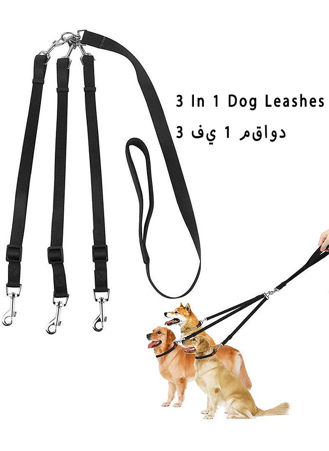 Depend 3 In 1 Dog Leashes, With Adjustable Detachable Coupler, Durable Strong Nylon Long Line Dog Leads, Anti-Pull Dog Leash, For Three Dogs Walking Hiking (Black)  - Image 1