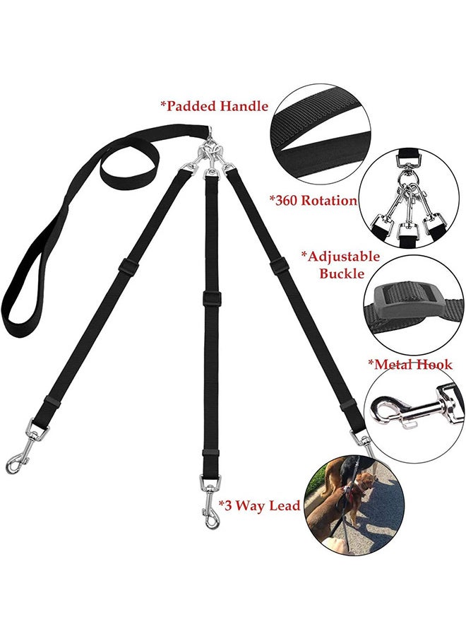 Depend 3 In 1 Dog Leashes, With Adjustable Detachable Coupler, Durable Strong Nylon Long Line Dog Leads, Anti-Pull Dog Leash, For Three Dogs Walking Hiking (Black)  - Image 4
