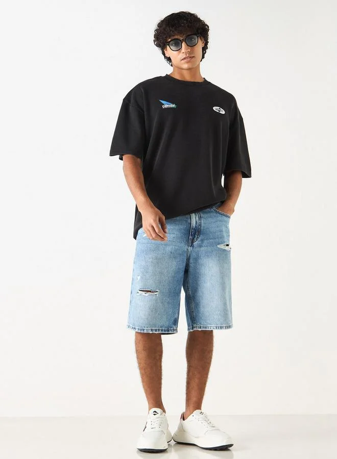 SP Characters Graphic Print Oversized T-shirt with Short Sleeves