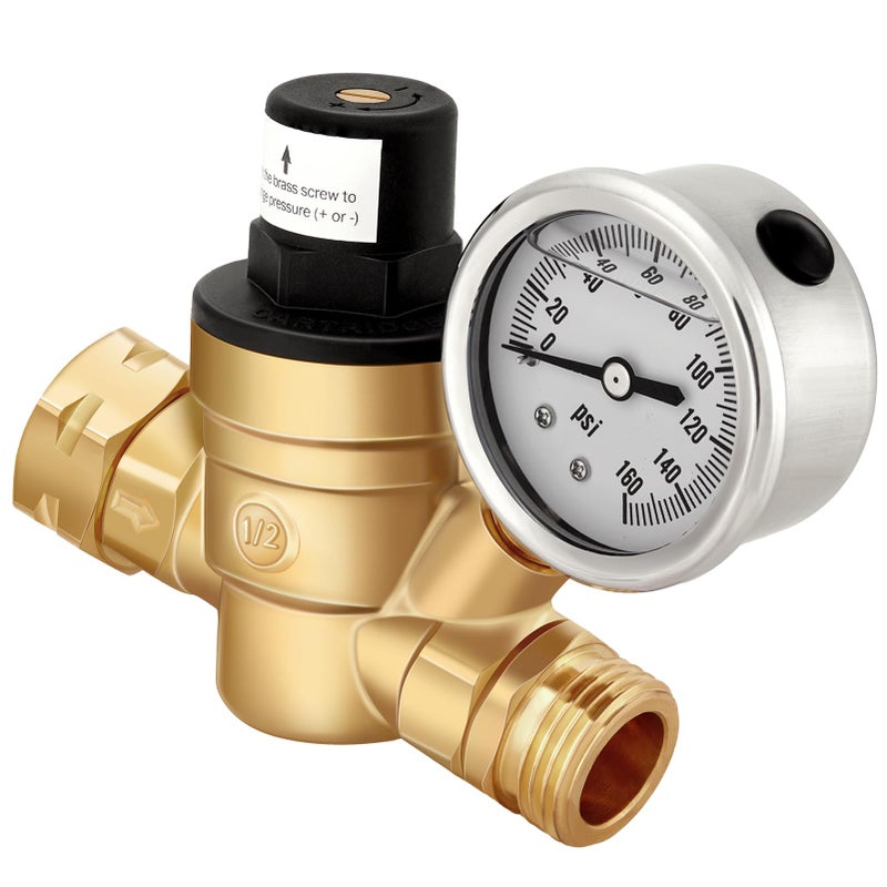 Kohree Kohree RV Water Pressure Regulator, Water Pressure Regulator for RV Camper Brass Lead-Free Adjustable Water Pressure Reducer Valve Inlet Screen Filter for Travel Trailer Garden  - Image 1