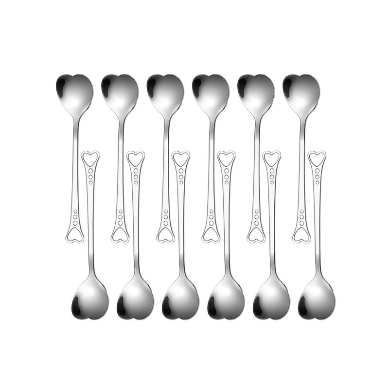 SOLARAE 12 Pcs Heart Shaped Stainless Steel Tea Spoon Flatware Set 5.7 Inch Coffee Spoon Premium Stainless Steel Coffee Spoons Sugar Spoons Ice Cream Cake Dessert Spoon Stirring Spoon for Home Restaurant - Image 1