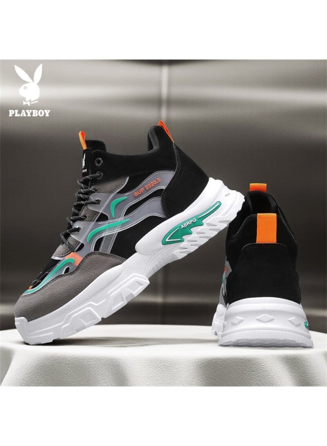 Playboy Men's Dad Sneakers  Autumn High-top Thick-soled Casual Sports Shoes Fashion Black Green Size 41 - Image 3