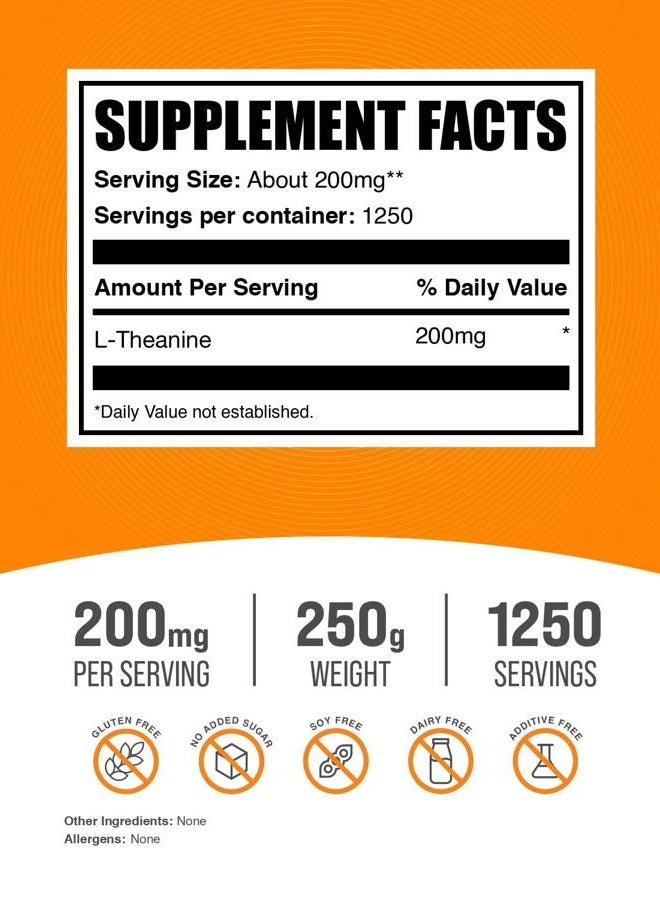 BulkSupplements .com L-Theanine Powder - L-Theanine Supplement, L-Theanine 200mg - Amino Amino Supplement, Pure & Gluten Free, 200mg per Serving, 250g (8.8 oz) (Pack of 1) - Image 2