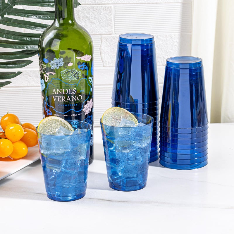 DaYammi DaYammi 100 Pack Clear Blue Plastic Cups 10 Oz  Blue Cups for Party Disposable Wine Glasses Heavy Duty Disposable Tumblers Drinking Cocktail Glasses for Wedding - Image 1