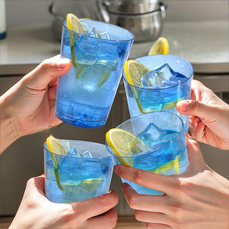 DaYammi DaYammi 100 Pack Clear Blue Plastic Cups 10 Oz  Blue Cups for Party Disposable Wine Glasses Heavy Duty Disposable Tumblers Drinking Cocktail Glasses for Wedding - Image 3