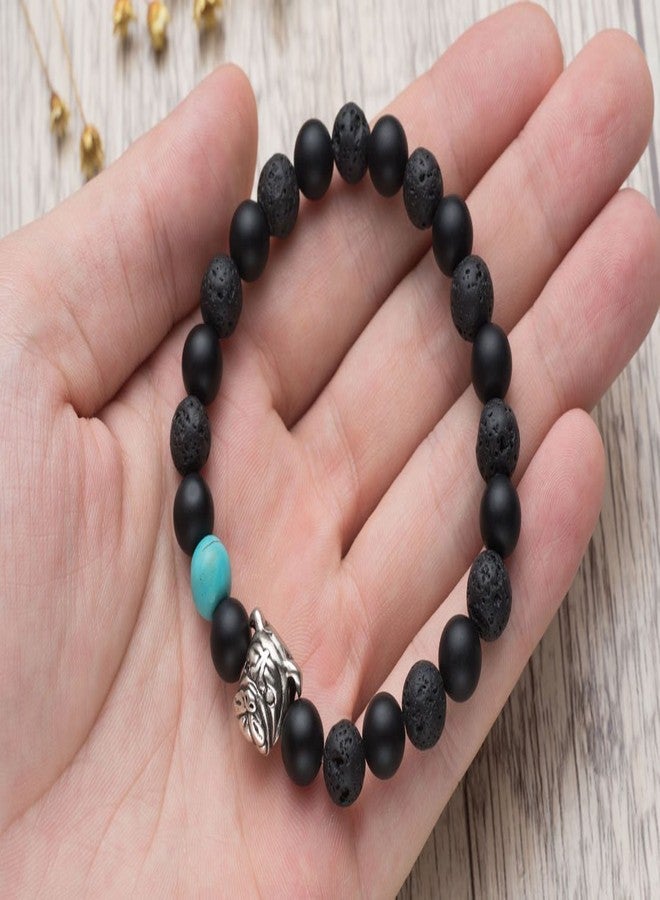 Karseer Black Matte Onyx and Lava Energy Stone Mala Beaded Stretch Bracelet with Bulldog Mascot Charm and Birthstone Embellishment, Handmade Friendship Jewelry Gift Unisex 7", Antique Silver - Image 4