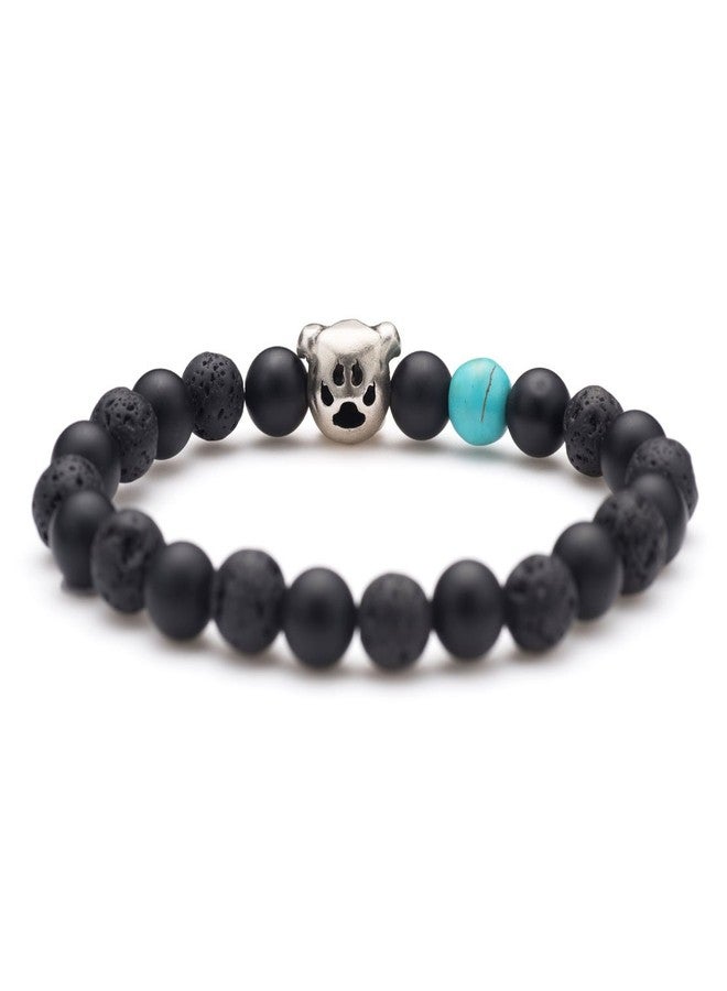 Karseer Black Matte Onyx and Lava Energy Stone Mala Beaded Stretch Bracelet with Bulldog Mascot Charm and Birthstone Embellishment, Handmade Friendship Jewelry Gift Unisex 7", Antique Silver - Image 2