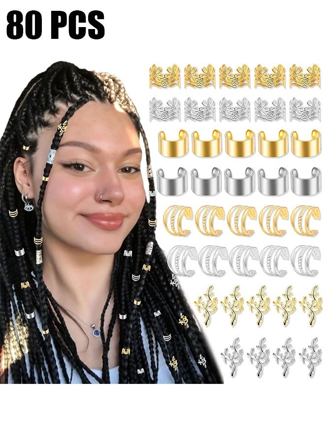 HY 80 Pcs Braid Hair Rings, Braid Metal Cuff Ornaments Love Style Braid Ring Clip Hair Braid Beads Plated Cuff Clip For Synthetic Crochet Braiding Hair Decoration Accessories (Multi Style) - Image 1