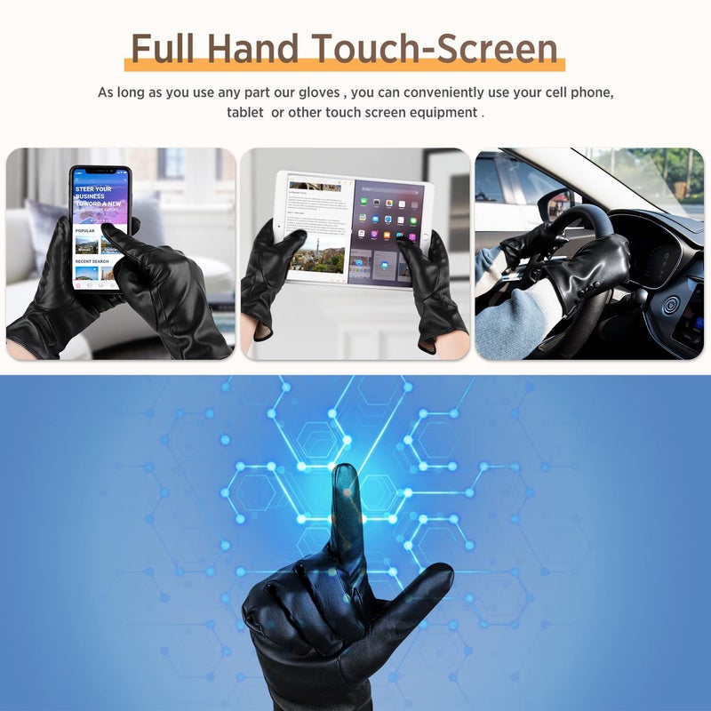 Alepo Winter PU Leather Gloves For Women, Warm Thermal Touchscreen Texting Typing Dress Driving Motorcycle Gloves With Wool Lining (Black-L) - Image 5
