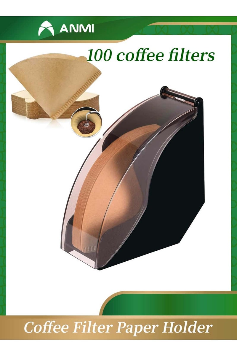 Anmi Coffee Filter Holder with 100 pcs V60 Coffee Filters Paper, Coffee Filter Storage with Dustproof Cover, Coffee Filter Box for Coffee Shop, Home, Office - Image 1