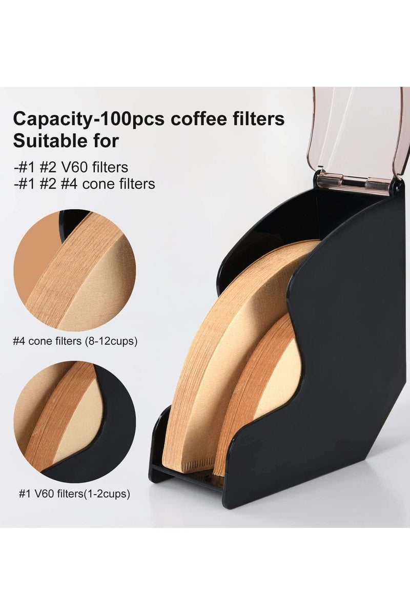 Anmi Coffee Filter Holder with 100 pcs V60 Coffee Filters Paper, Coffee Filter Storage with Dustproof Cover, Coffee Filter Box for Coffee Shop, Home, Office - Image 2