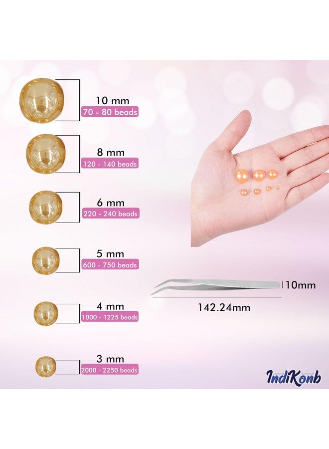 INDIKONB Half Cut Pearls for Jewellery Making Craft, Round Flat Back Pastable Ceramic Pearls for Art, Craft, Scrapbooking, Decoration (Large, Rose Gold) | Half Cut Gold - L | - Image 2