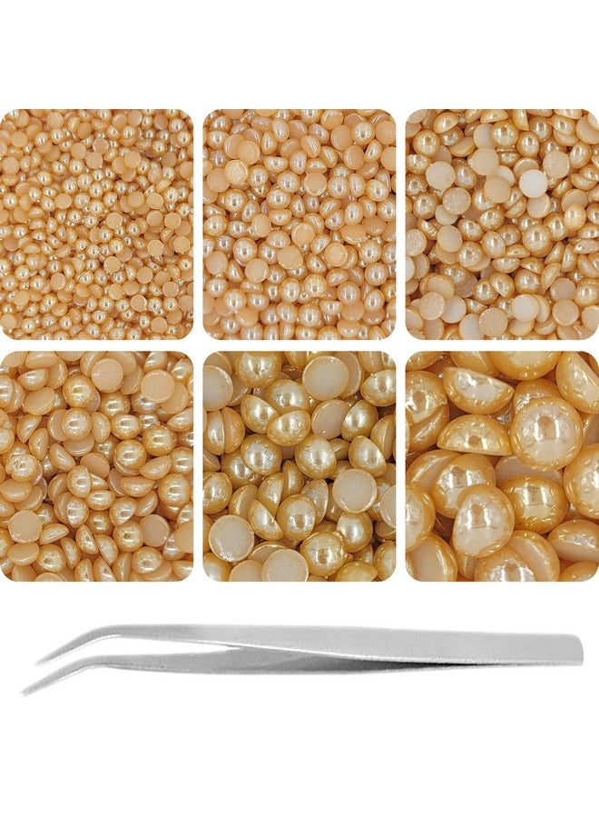 INDIKONB Half Cut Pearls for Jewellery Making Craft, Round Flat Back Pastable Ceramic Pearls for Art, Craft, Scrapbooking, Decoration (Large, Rose Gold) | Half Cut Gold - L | - Image 1