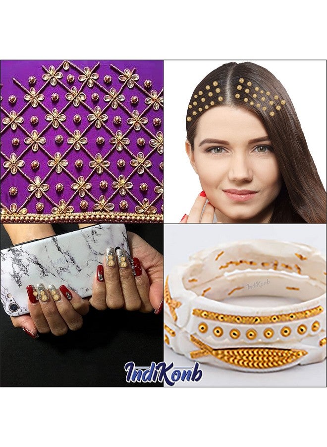 INDIKONB Half Cut Pearls for Jewellery Making Craft, Round Flat Back Pastable Ceramic Pearls for Art, Craft, Scrapbooking, Decoration (Large, Rose Gold) | Half Cut Gold - L | - Image 4