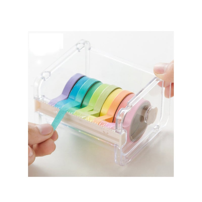Zikra Tape Cutter Holder with Making Tape, Clear Making Tape Dispenser, Transparent Tape Dispenser Roll Tape Holder for Gift Wrapping Scrapbooking Cards Diary DIY - Image 3